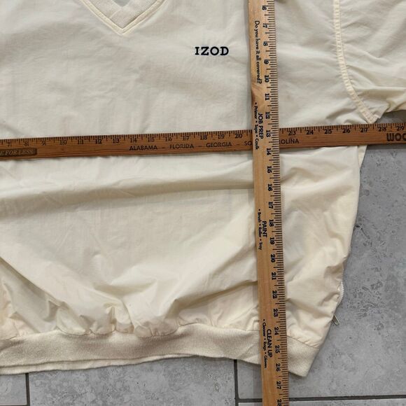 VINTAGE IZOD Pullover V Neck Nylon Windbreaker Jacket Size L Mens Cream 90s - Picture 7 of 7